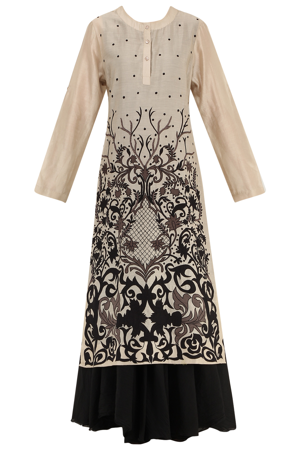 Grey and black embroidered layered kurta available only at Pernia's Pop Up Shop.