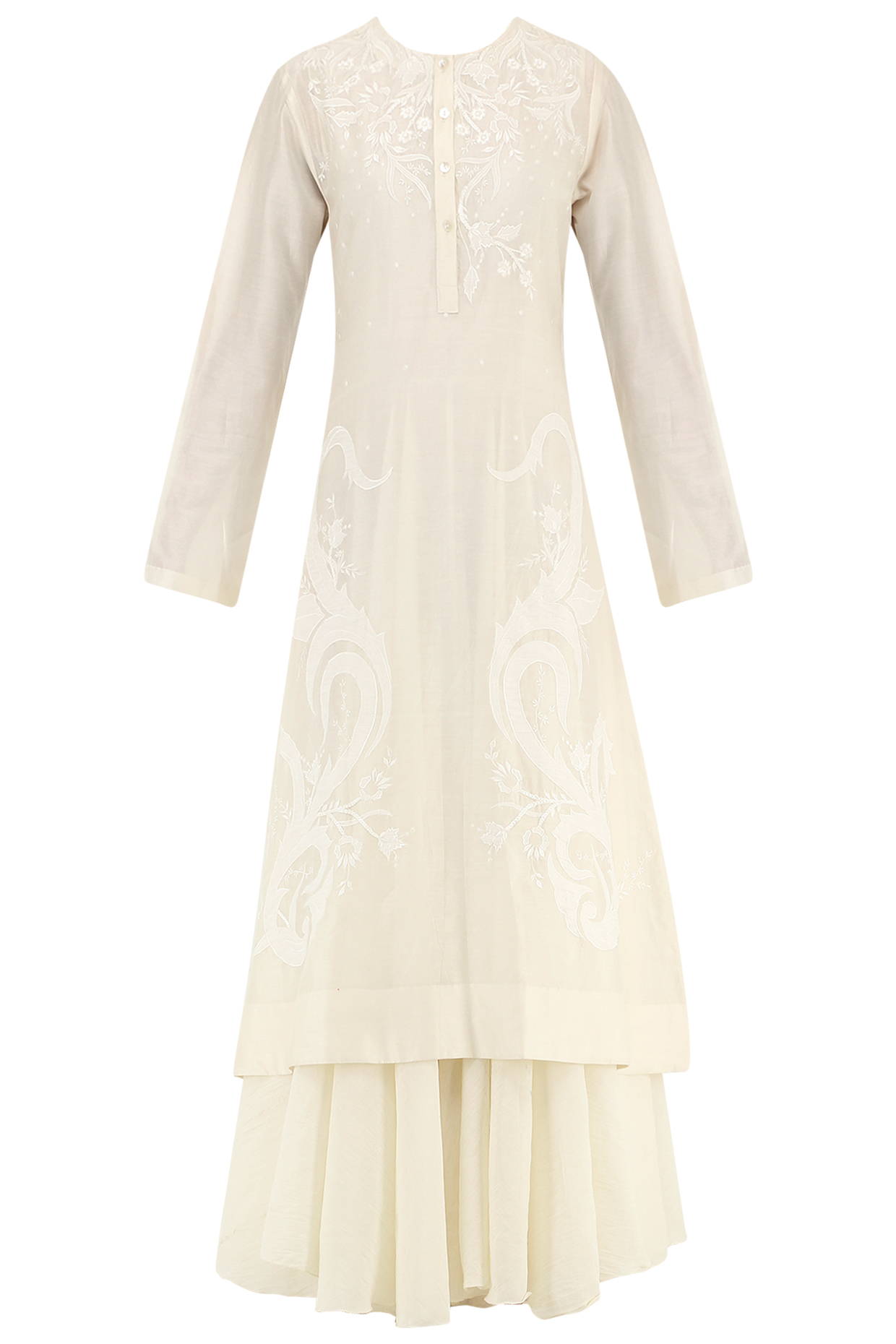 Off white embroidered layered kurta available only at Pernia's Pop Up Shop.