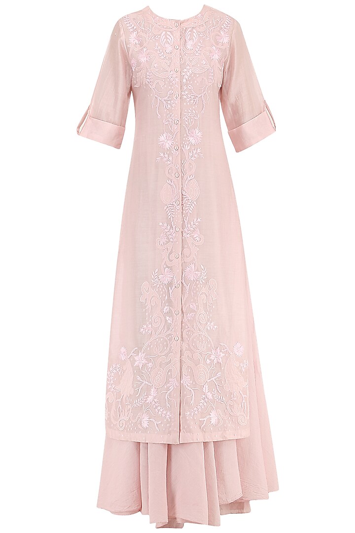 Pastel pink embroidered layered kurta available only at Pernia's Pop Up ...