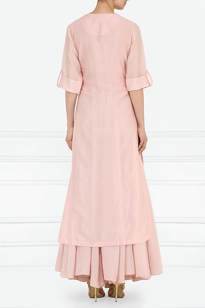 Pastel pink embroidered layered kurta available only at Pernia's Pop Up Shop.