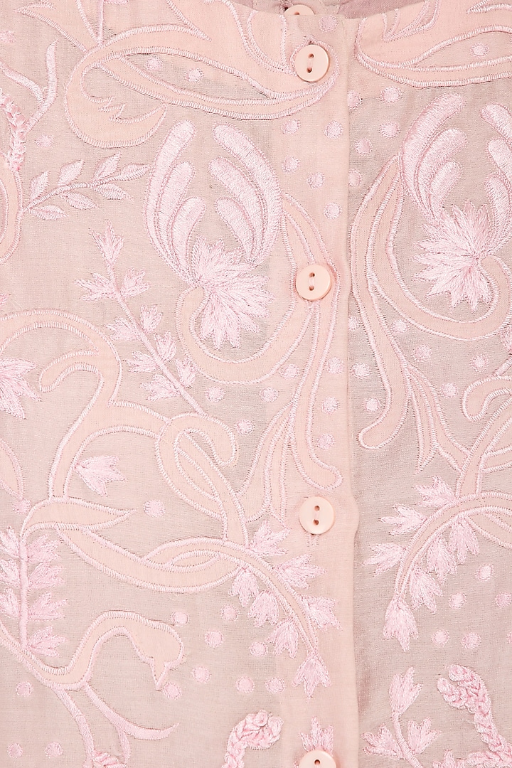 Pastel pink embroidered layered kurta available only at Pernia's Pop Up Shop.