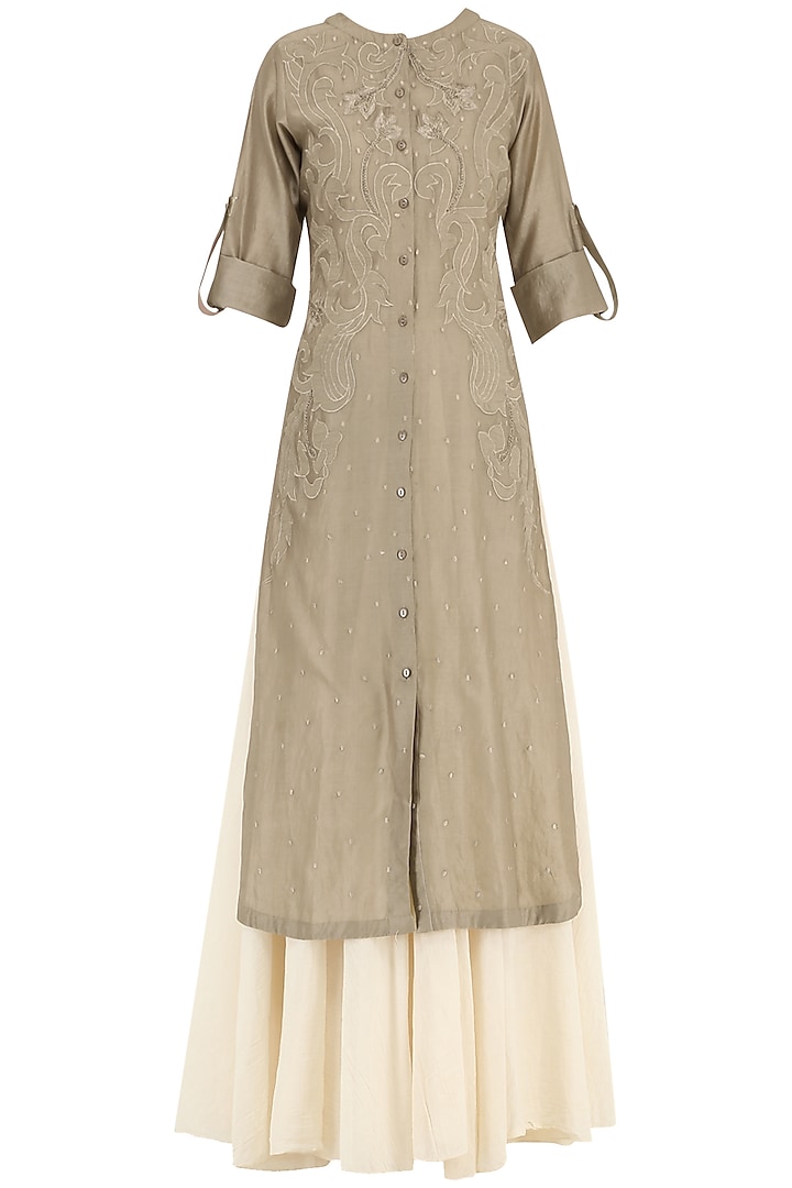 Grey And White Thread Embroidered Layered Kurta by Samant Chauhan