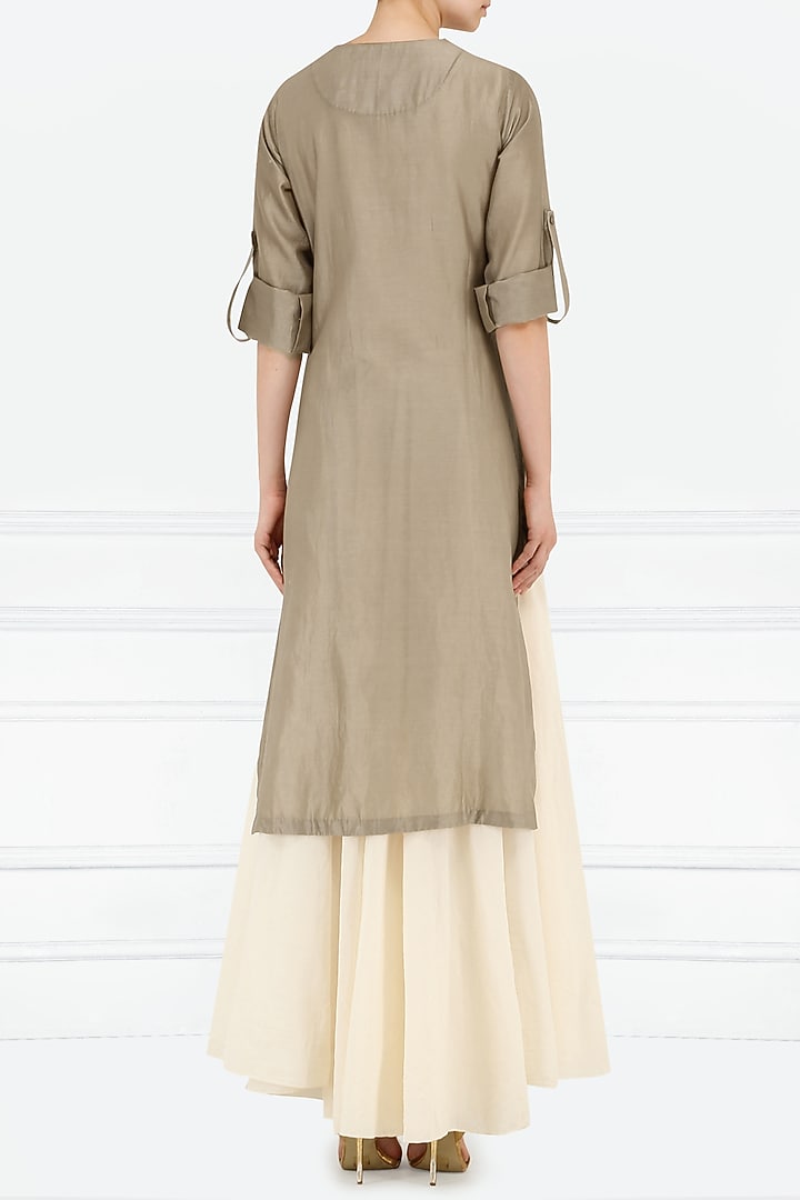 Grey and white thread embroidered layered kurta available only at Pernia's Pop Up Shop.