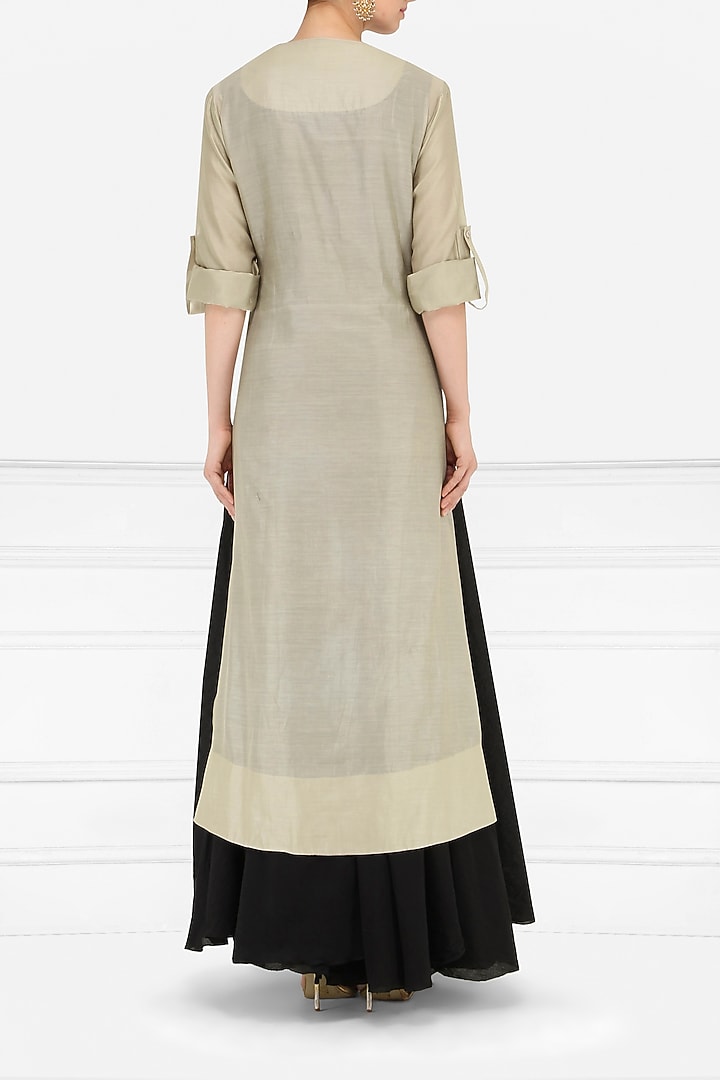 Black and grey multi-colour thread embroidered layered kurta available only at Pernia's Pop Up Shop.