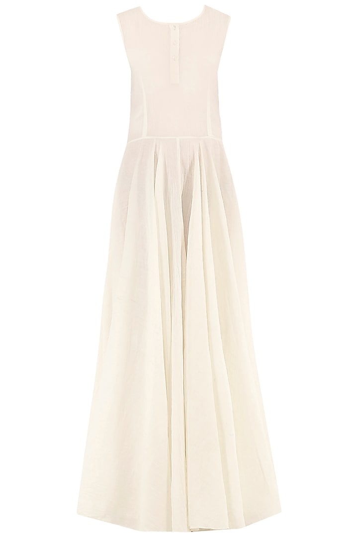 Off white asymmetrical embroidered layered kurta available only at Pernia's Pop Up Shop.