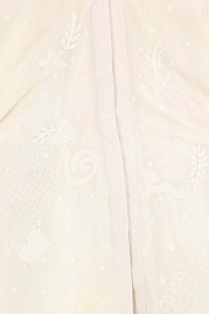 Off white asymmetrical embroidered layered kurta available only at Pernia's Pop Up Shop.
