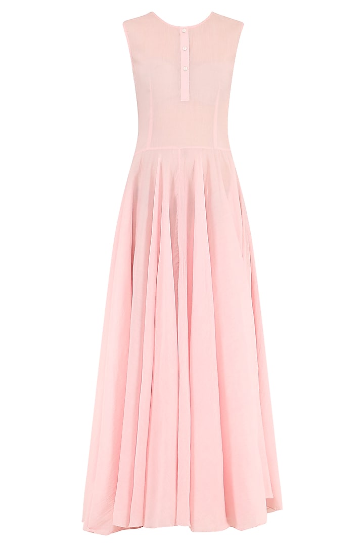 Pastel pink thread embroidered layered kurta available only at Pernia's Pop Up Shop.
