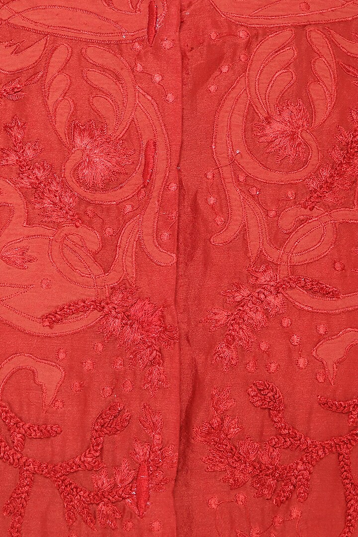 Red embroidered layered kurta available only at Pernia's Pop Up Shop.