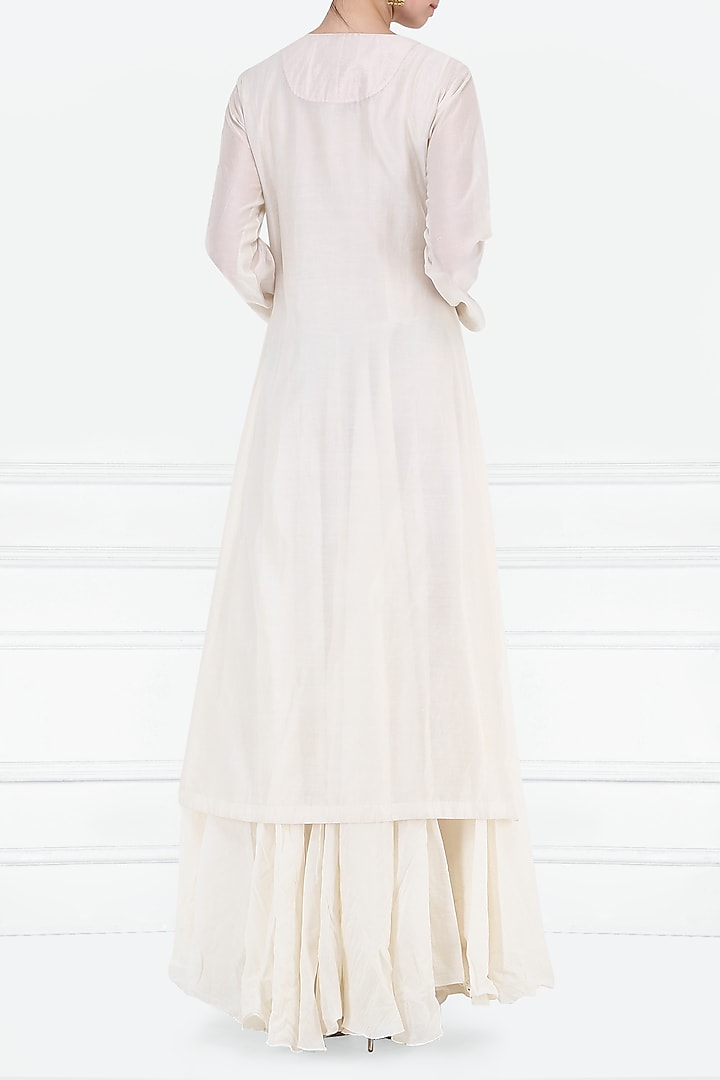 Off white thread embroidered layered kurta available only at Pernia's Pop Up Shop.