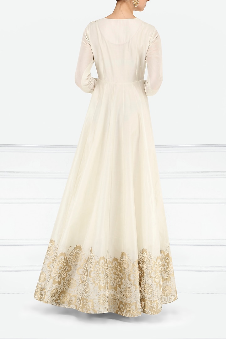 Off white and gold block printed gown available only at Pernia's Pop Up Shop.