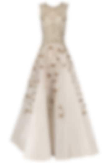 Off White Gold Zari Embroidered Gown by Samant Chauhan