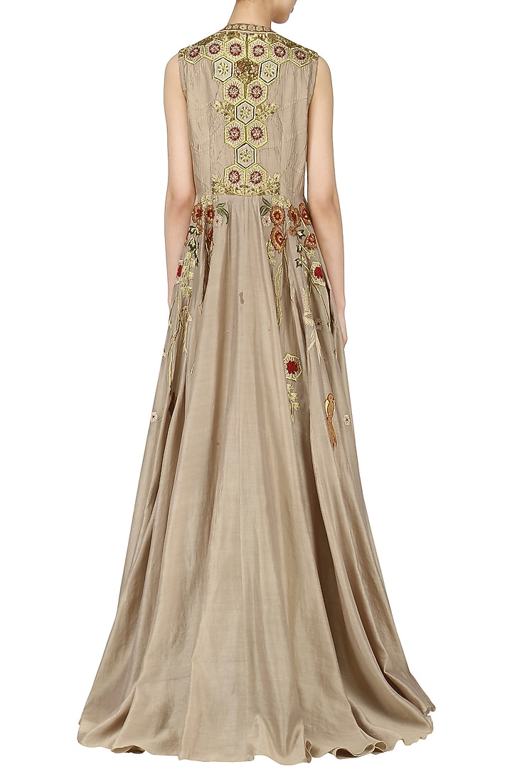 Beige embroidered anarkali available only at Pernia's Pop Up Shop.