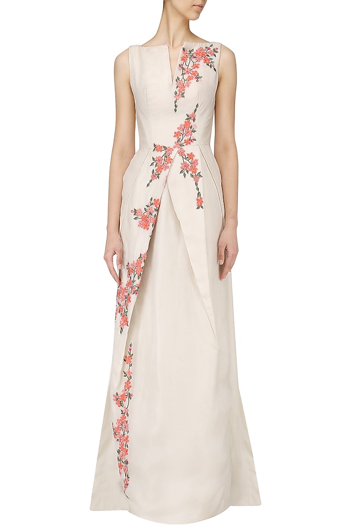 Off white embroidered drape gown available only at Pernia's Pop Up Shop.