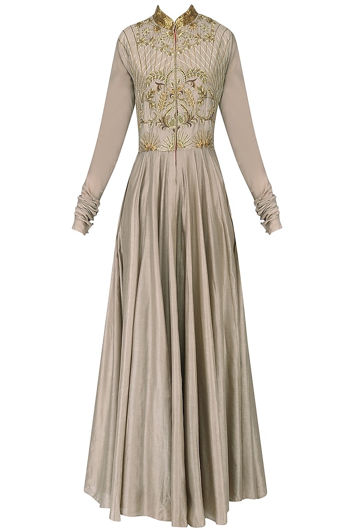 Beige Embroidered Anarkali Set by Samant Chauhan