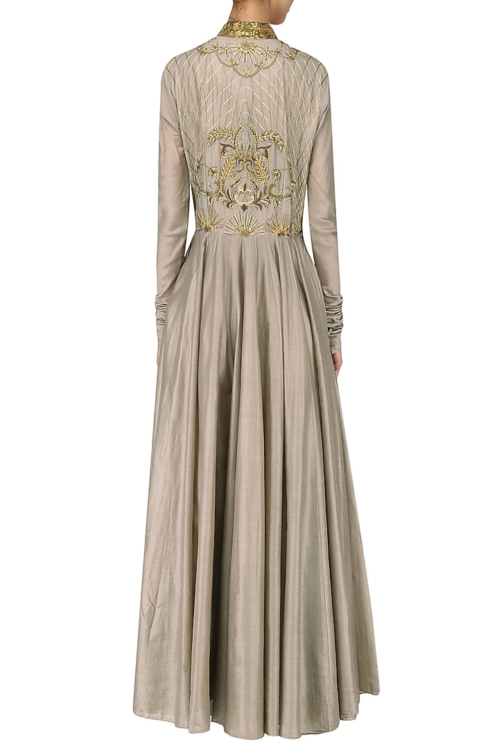 Beige embroidered anarkali set available only at Pernia's Pop Up Shop.