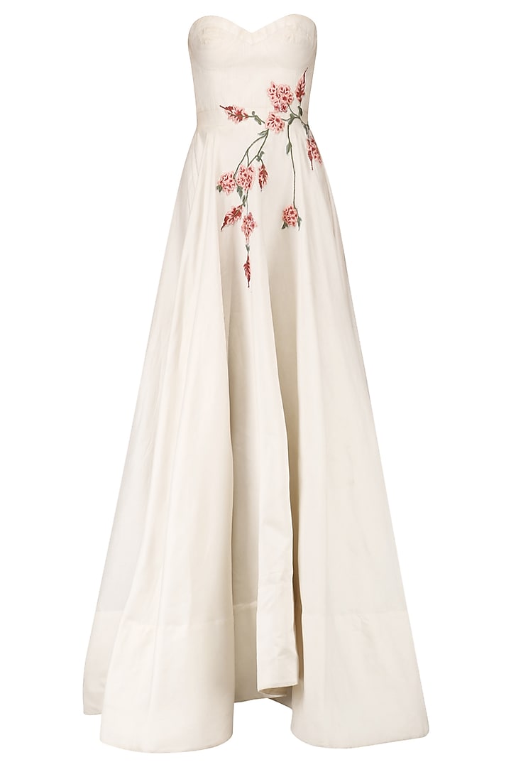 Off White Embroidered Off Shoulder Gown by Samant Chauhan
