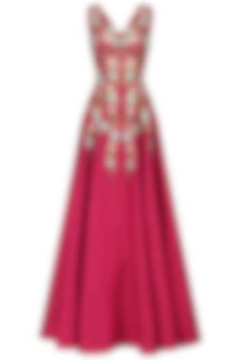 Pink Floral Thread Work Gown by Samant Chauhan