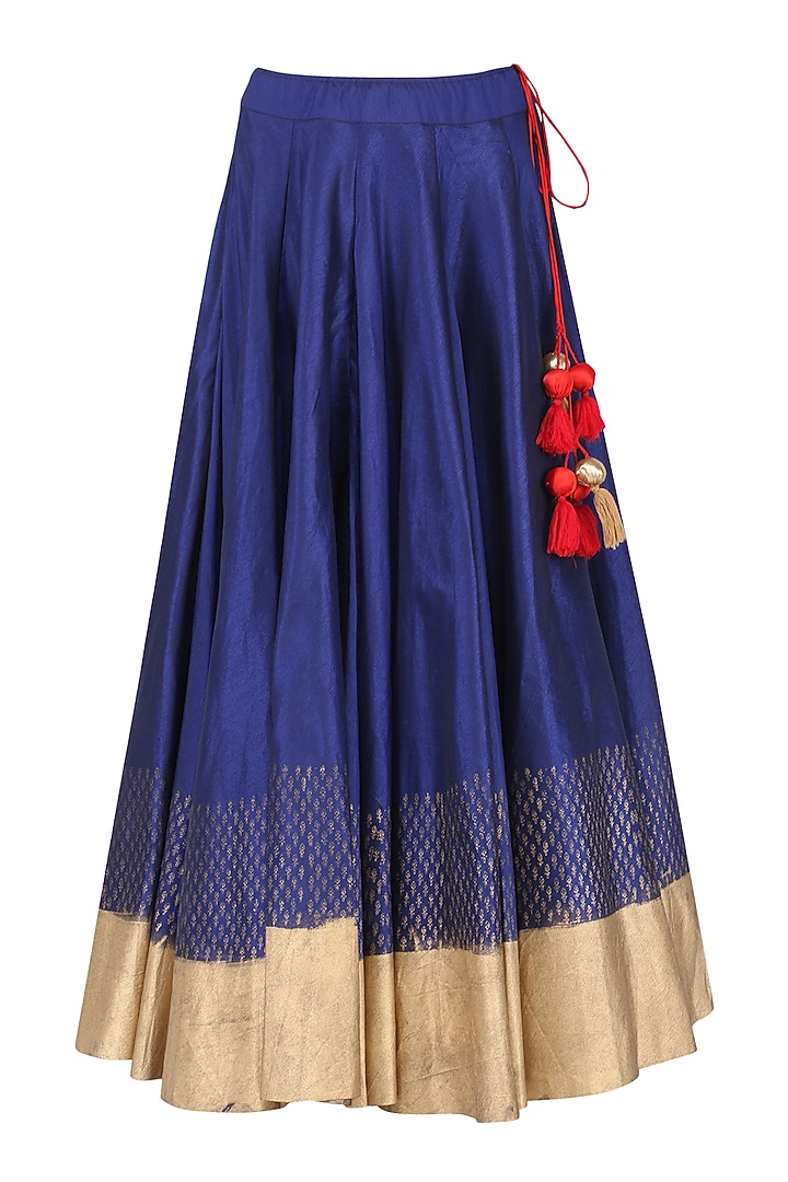 Grey embroidered kurta with blue skirt set available only at Pernia's Pop Up Shop.