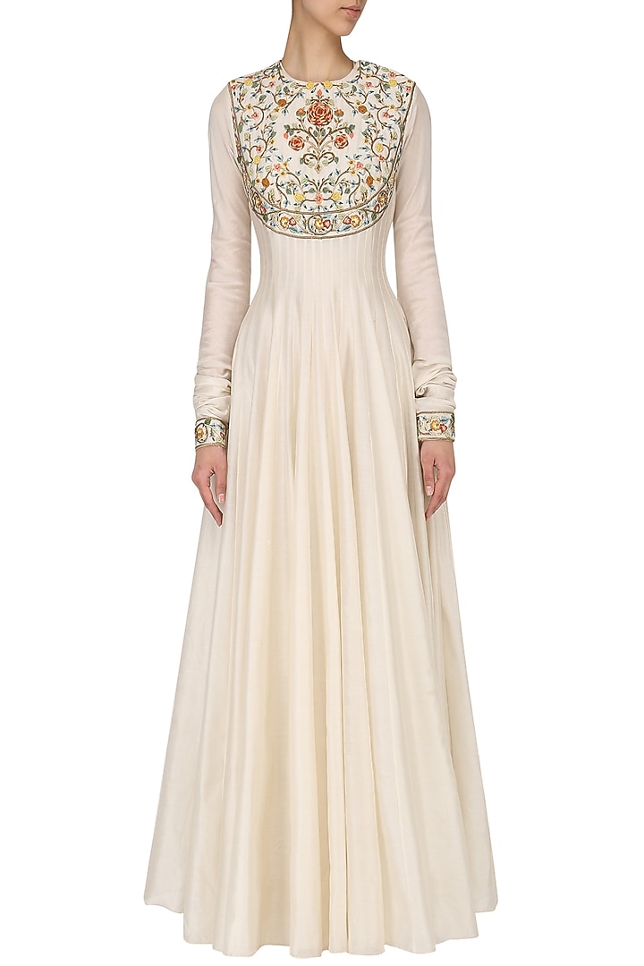 Off white block printed anarkali available only at Pernia's Pop Up Shop.