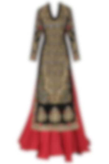 Green and Red Embroidered Kurta Set by Samant Chauhan