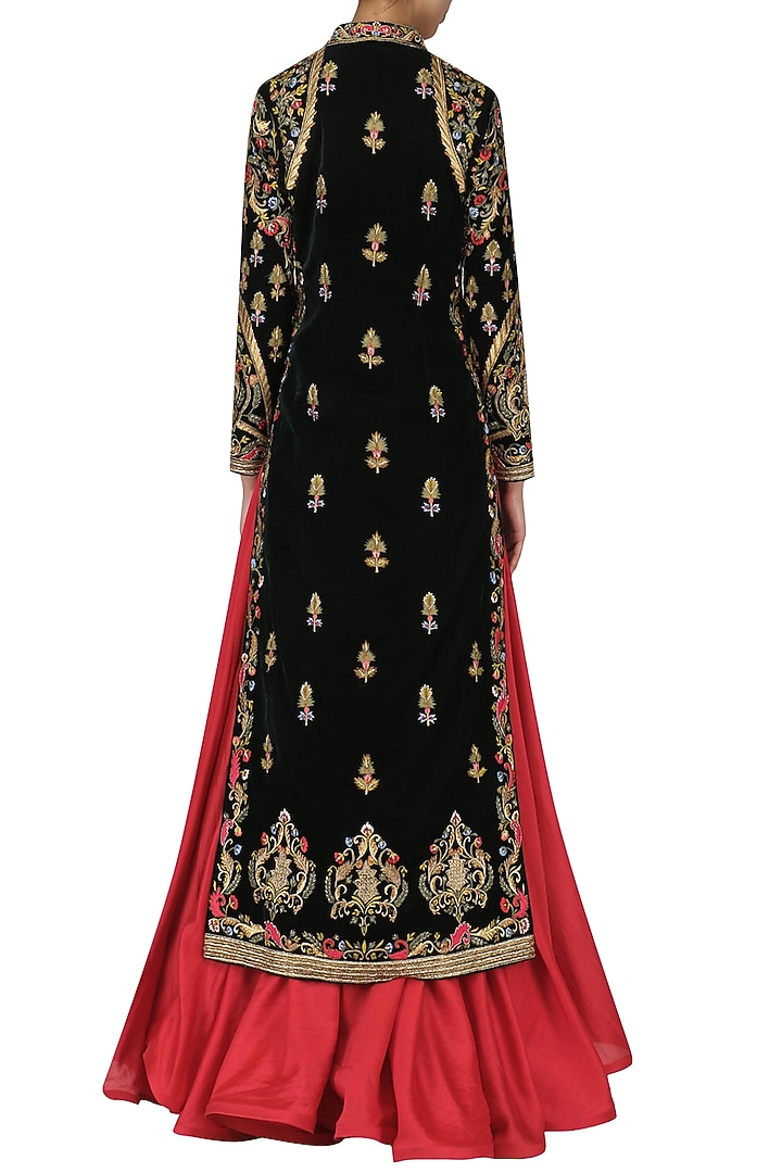 Green and red embroidered kurta set available only at Pernia's Pop Up Shop.