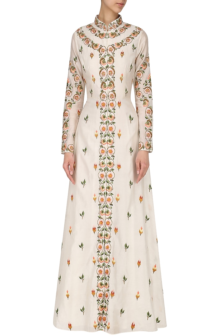 Off white embroidered anarkali available only at Pernia's Pop Up Shop.