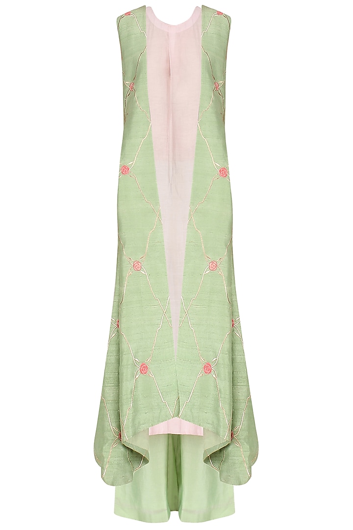 Mint Green Embroidered Jacket with Inner and Palazzo Pants Set by Samant Chauhan