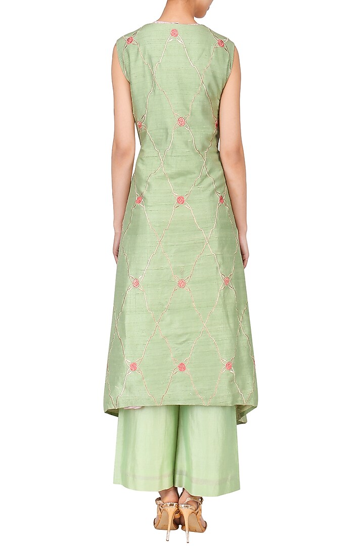 Mint green embroidered jacket with inner and palazzo pants set available only at Pernia's Pop Up Shop.