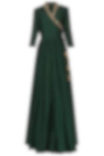 Green embroidered angrakha anarkali available only at Pernia's Pop Up Shop.