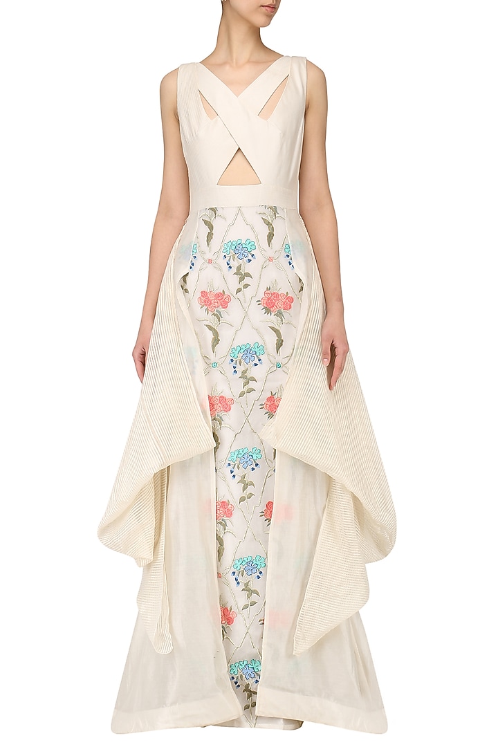 Off white embroidered drape gown available only at Pernia's Pop Up Shop.