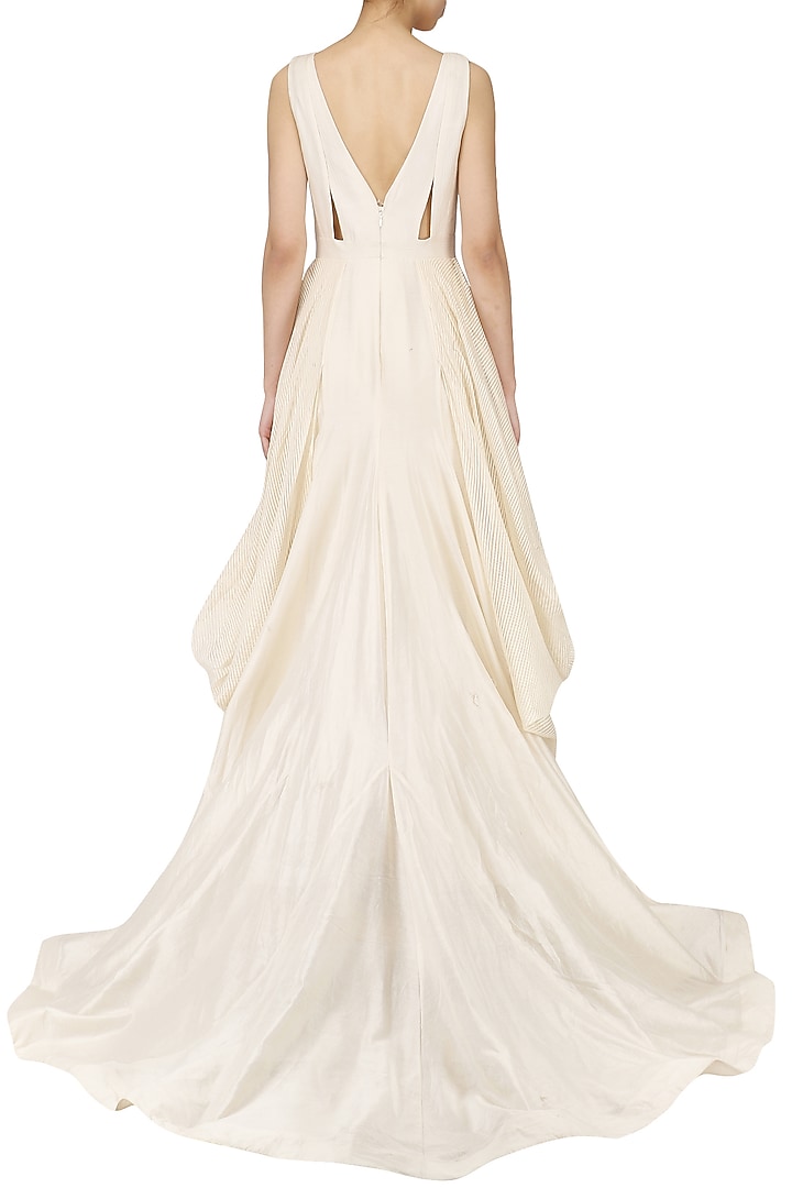 Off white embroidered drape gown available only at Pernia's Pop Up Shop.
