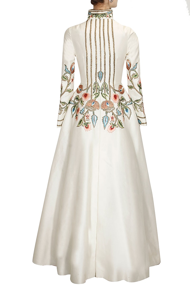 Ivory embroidered front open gown available only at Pernia's Pop Up Shop.
