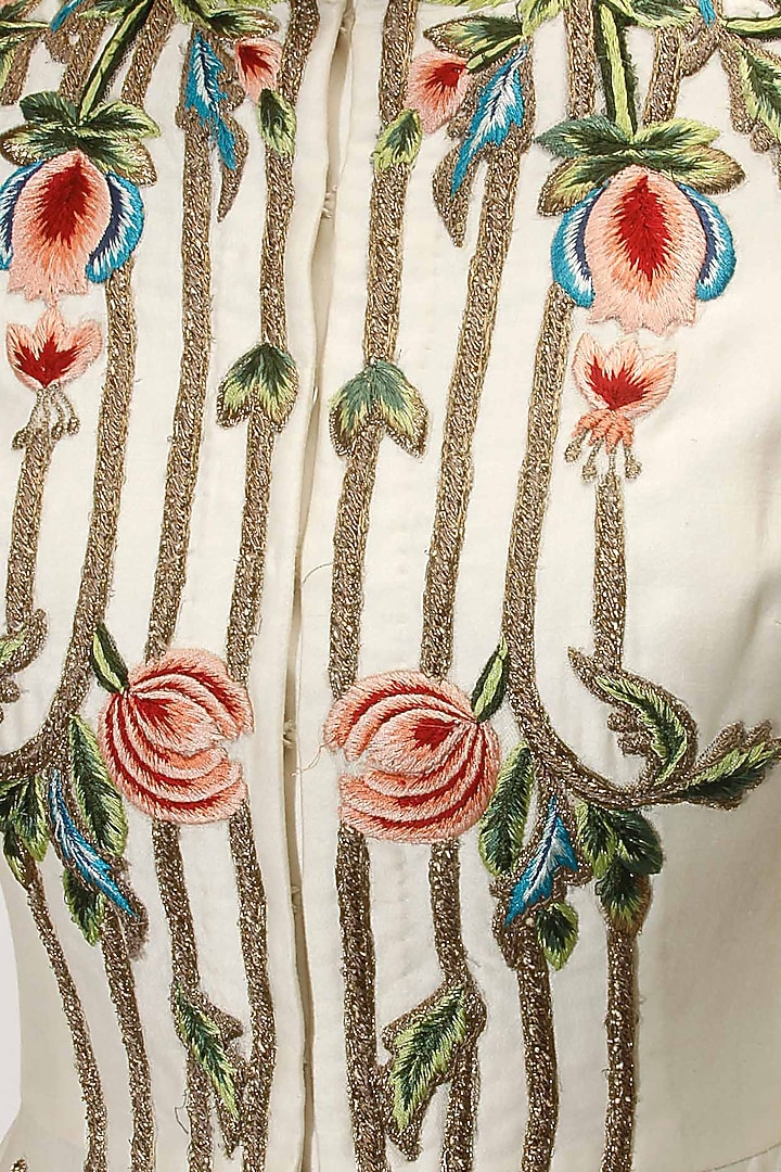 Ivory embroidered front open gown available only at Pernia's Pop Up Shop.