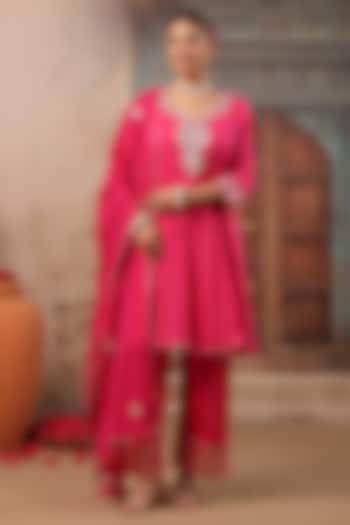 Fuchsia Cotton Mulmul Gota Work Short Anarkali Set by Scakhi Luxe at Pernia's Pop Up Shop
