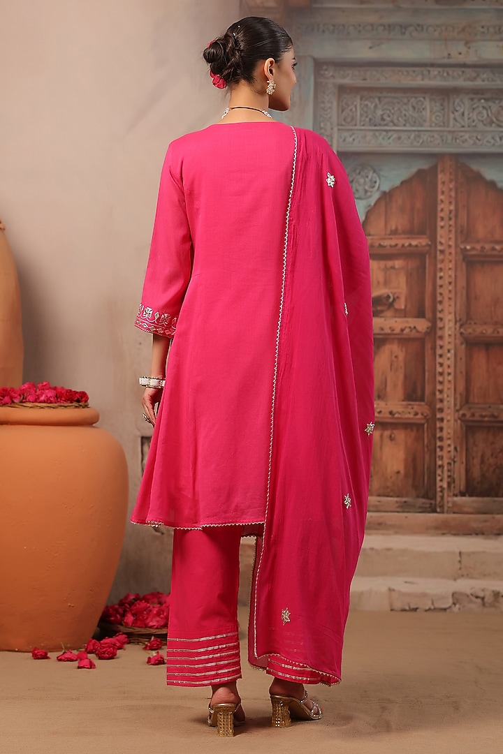 Fuchsia Cotton Mulmul Gota Work Short Anarkali Set by Scakhi Luxe at Pernia's Pop Up Shop