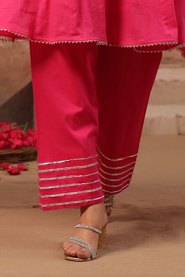 Fuchsia Cotton Mulmul Gota Work Short Anarkali Set by Scakhi Luxe at Pernia's Pop Up Shop