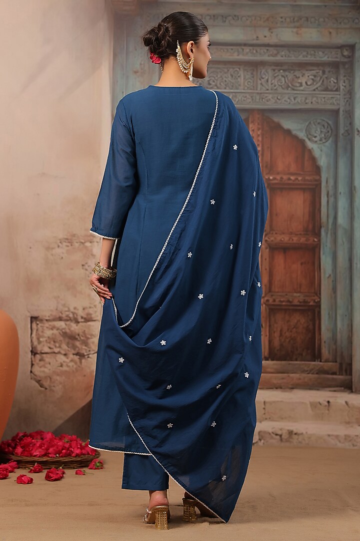 Teal Cotton Mulmul Embroidered Anarkali Set by Scakhi Luxe at Pernia's Pop Up Shop