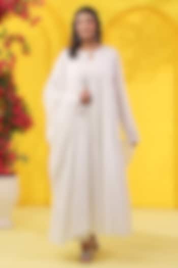 White Cotton Mulmul Khaki Printed Anarkali Set by Scakhi Luxe at Pernia's Pop Up Shop