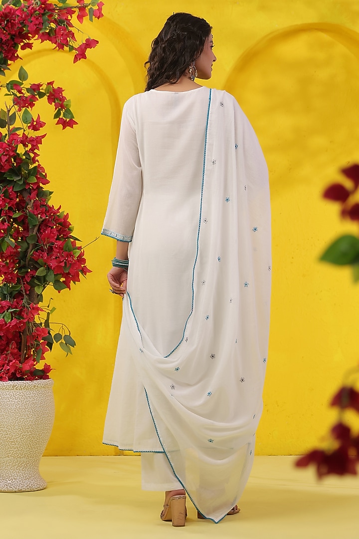 Turquoise Cotton Mulmul Sequins Embroidered Anarkali Set by Scakhi Luxe at Pernia's Pop Up Shop