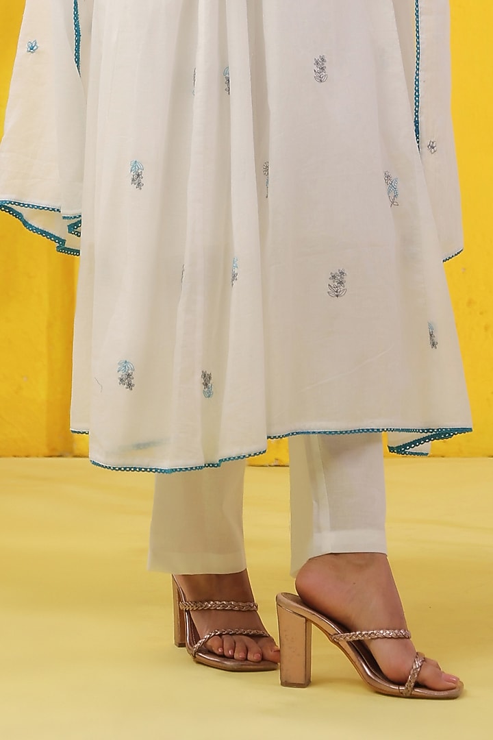 Turquoise Cotton Mulmul Sequins Embroidered Anarkali Set by Scakhi Luxe at Pernia's Pop Up Shop
