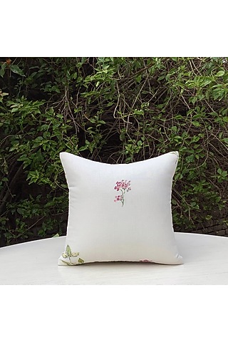 White Linen Blend Floral Cushion Cover by Studio Covers