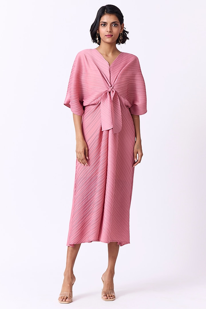 Pink Polyester Flared A-Line Dress by Scarlet Sage