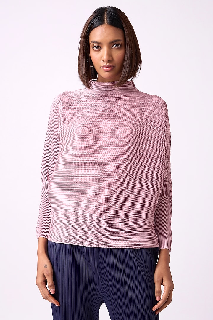 Frost Pink Polyester Pleated Top by Scarlet Sage at Pernia's Pop Up Shop