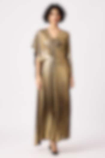 Dark Gold Polyester Asymmetric Metallic Summer Dress by Scarlet Sage at Pernia's Pop Up Shop