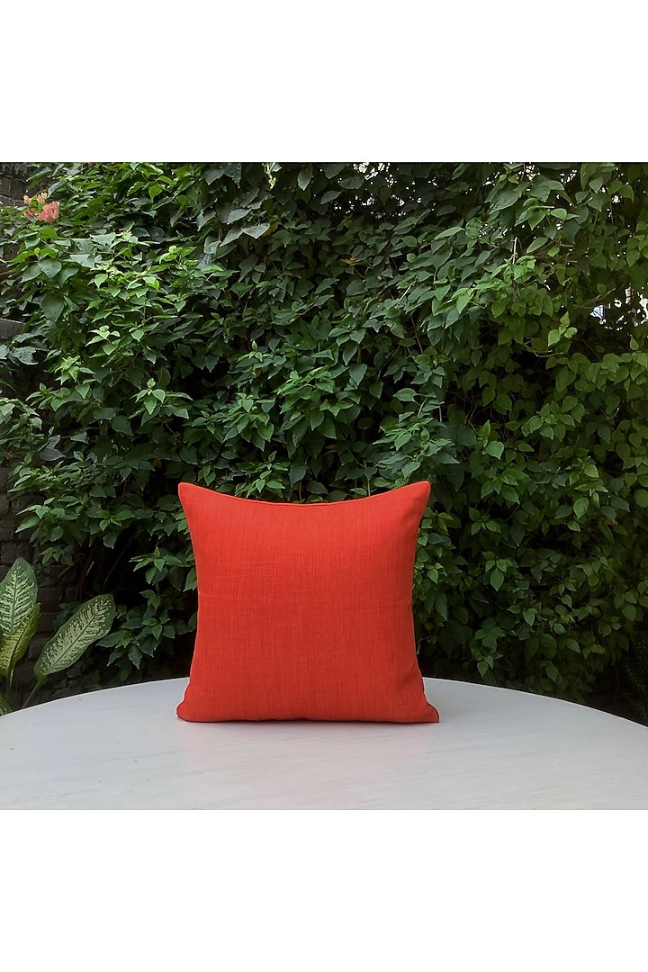 Red-Orange Polyester Cushion Cover by Studio Covers at Pernia's Pop Up Shop