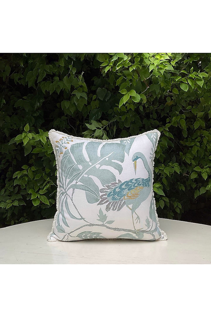 White & Blue Cotton Cushion Cover by Studio Covers