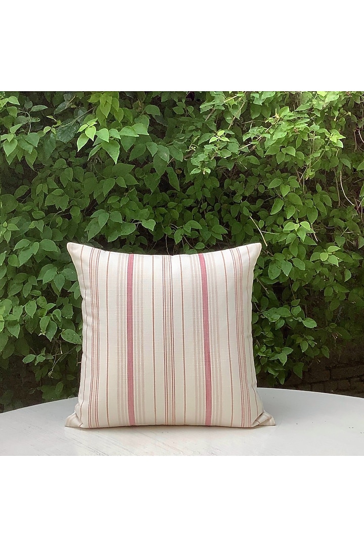 Ivory & Pink Cotton Stripe Printed Cushion Cover by Studio Covers at Pernia's Pop Up Shop