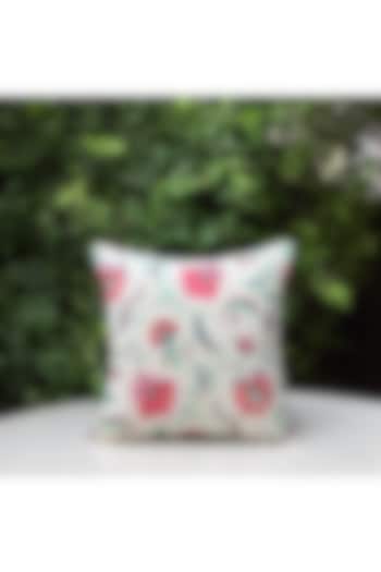 Beige Floral Embroidered Cushion Cover by Studio Covers