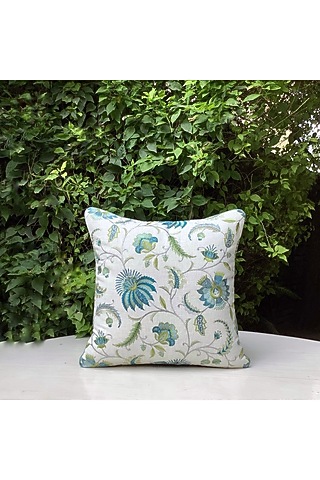 Beige Floral Embroidered Cushion Cover by Studio Covers