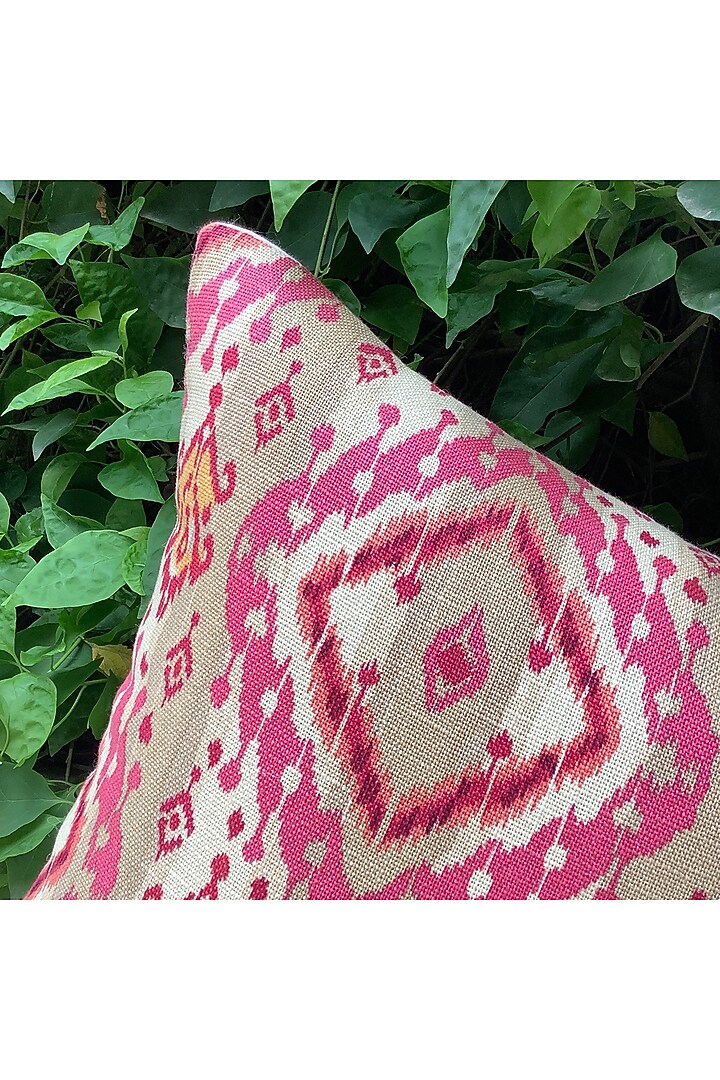 White & Pink Cotton Blend Geometric Printed Cushion Cover by Studio Covers at Pernia's Pop Up Shop